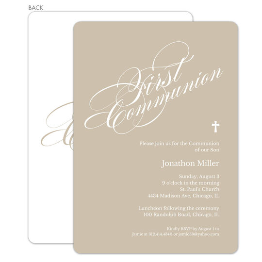 Tan First Communion Invitations